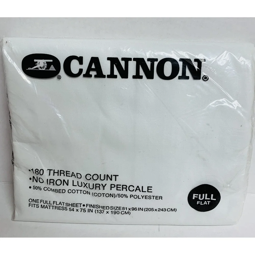 Vintage Cannon No Iron Luxury Percale Full Flat Sheet White Made in USA NOS NEW